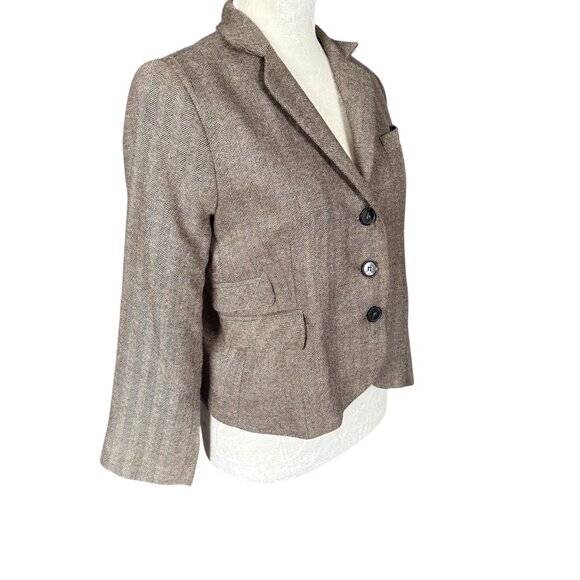 Alara herringbone long sleeve collared button down wool blazer jacket size 4 - Picture 2 of 10